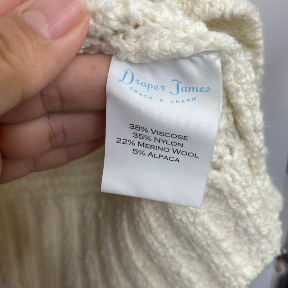Draper James Ivory Cable Knit Poncho Cape Sweater Women's M/L Merino Wool Alpaca - Picture 9 of 11
